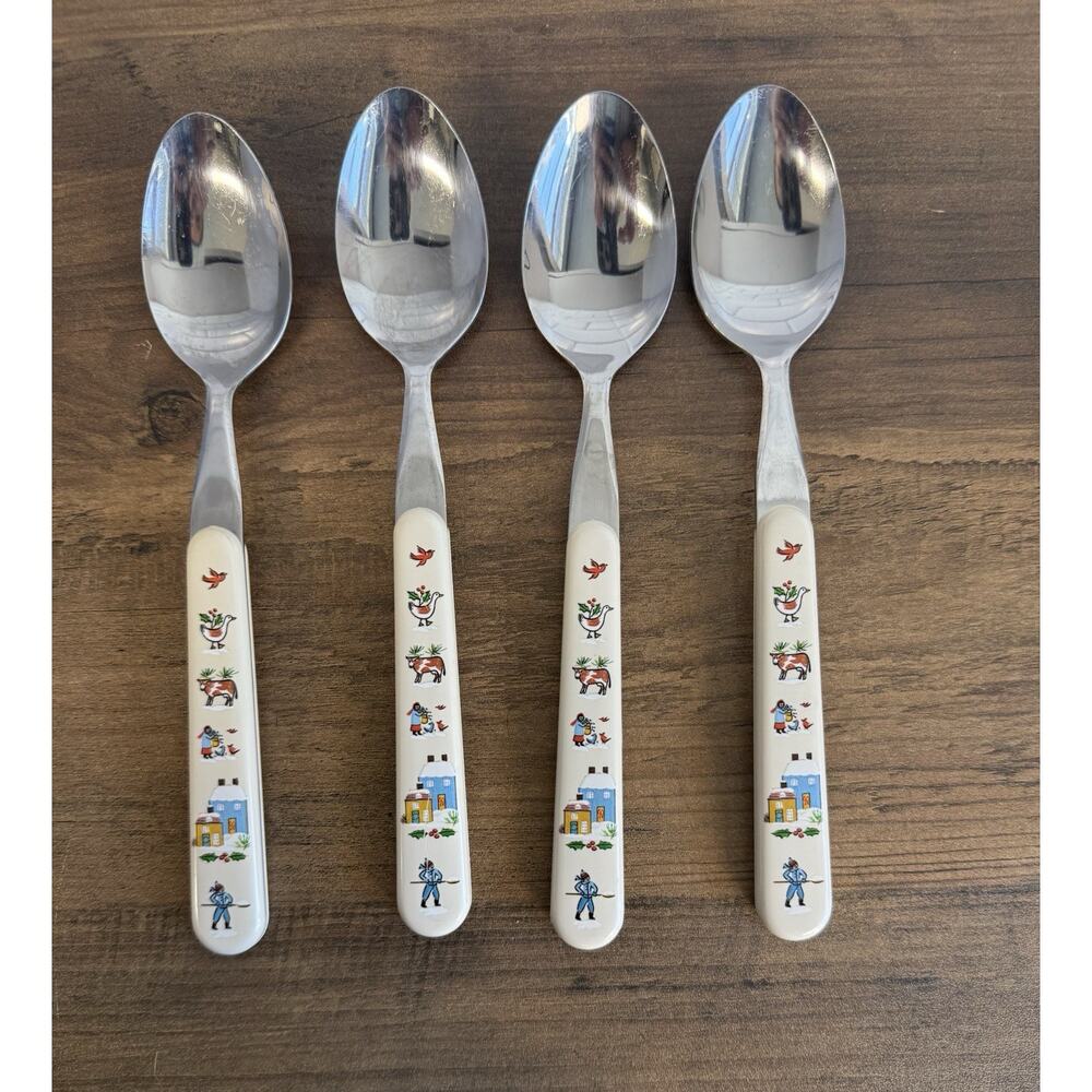 RARE 4 International Heartland Tableworks Christmas Soup Spoons-Cozy Cottage